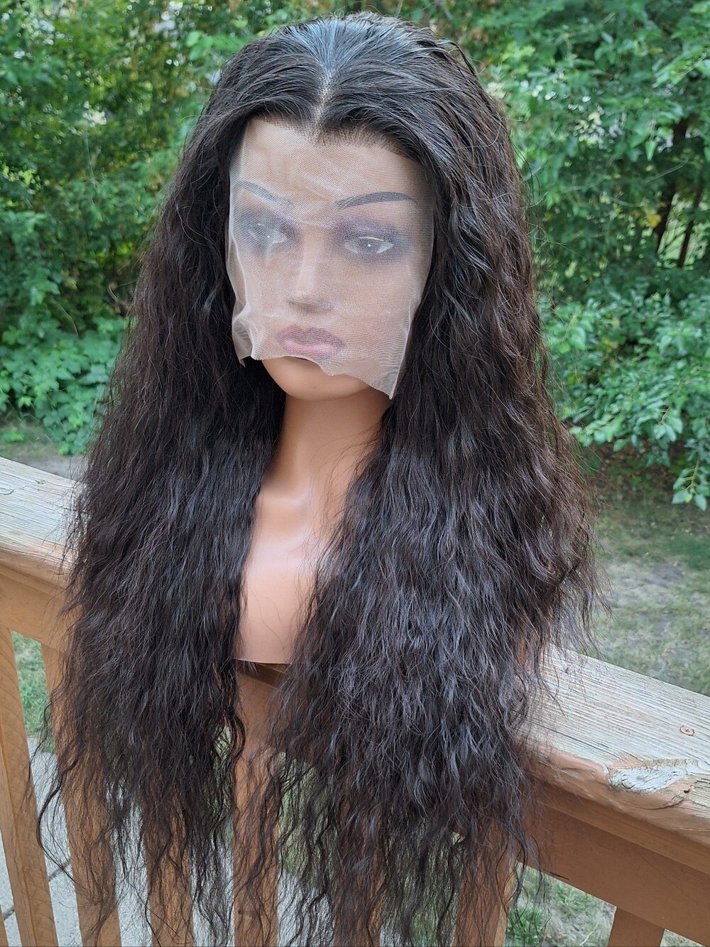 Long Wavy Lace Front Wig - Natural Dark Brown Human Hair Wig